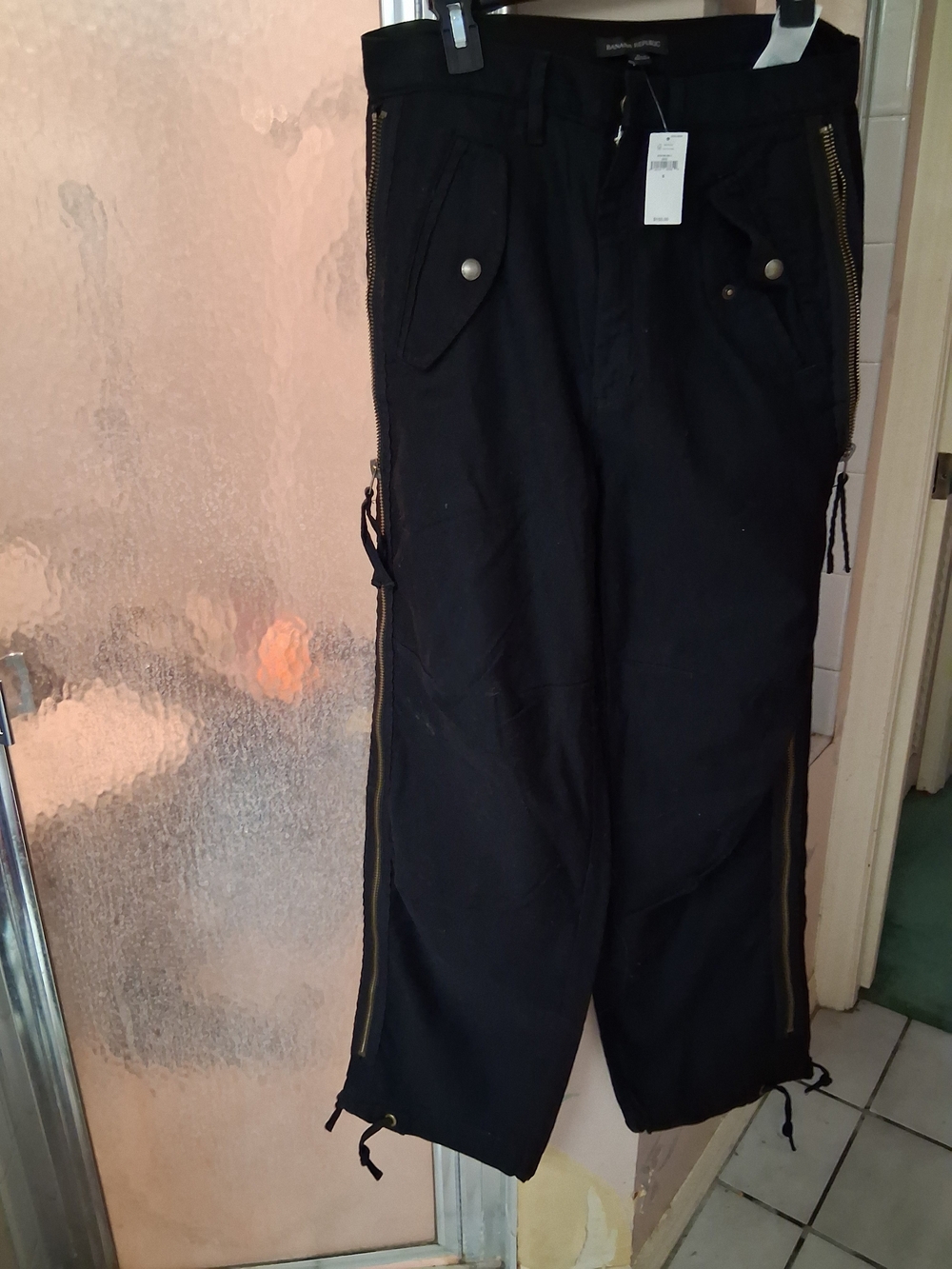 NWT Banana Replic Womens 6 Cargo-Style Zipper Pants Parachute Cotton Pants Y2K